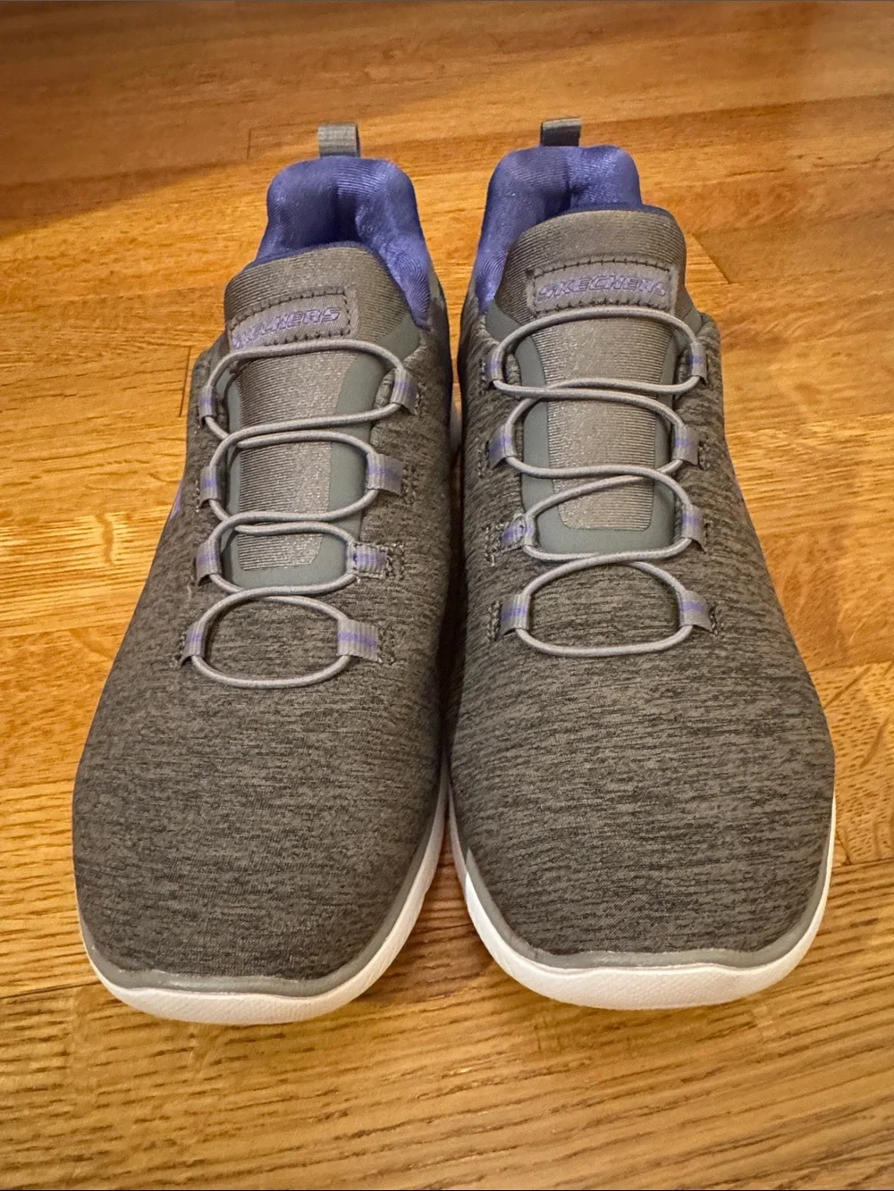 Skechers Gray and Purple Slip-On Athletic Sneakers - Picture 3 of 8